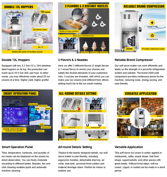Commercial Ice Cream Machine High-end Vertical Three-Head SS240 US Plug