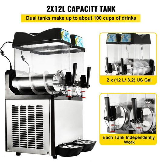 SIHAO - 12L x 2 Tank | Commercial Slushy Machine | Granita Slush Maker Slushy Juice | Easy Cleanup