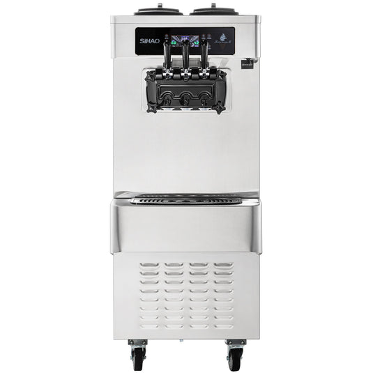 SIHAO - YKF-9236 - Commercial Ice Cream Soft Serve Machine | 20-28L/H Yield | 2+1 Flavors | 2450W  Power | with 2 x 7L Hoppers 1.8L Cylinders | Puffing Pre-Cooling Shortage Alarm