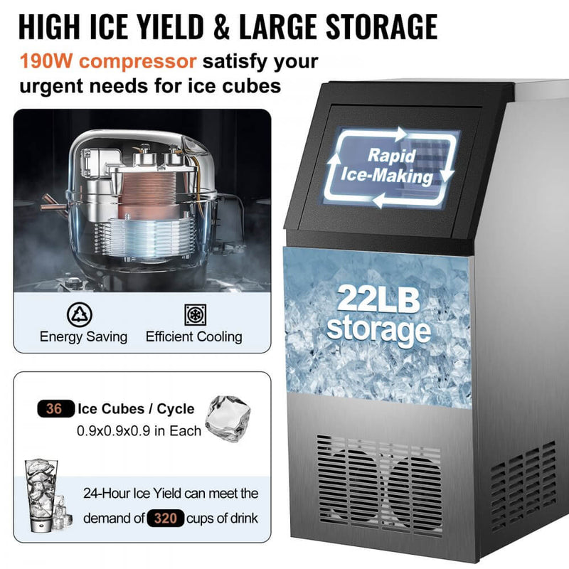 Load image into Gallery viewer, SIHAO - 40KG-90LBS/24H | Commercial Ice Maker | Auto Clear Cube | with 22LBS Storage | Automatic Ice Machine|
