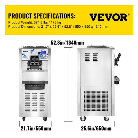 Commercial Ice Cream Machine High-end Vertical Three-Head SS240 US Plug