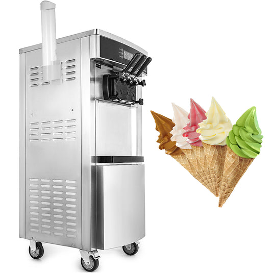 SIHAO - YKF 8228H - Commercial Soft Ice Cream Machine | 2200W Compressor | 2+1 Flavors | 5.3-7.4 Gal/H Auto Clean LCD Panel