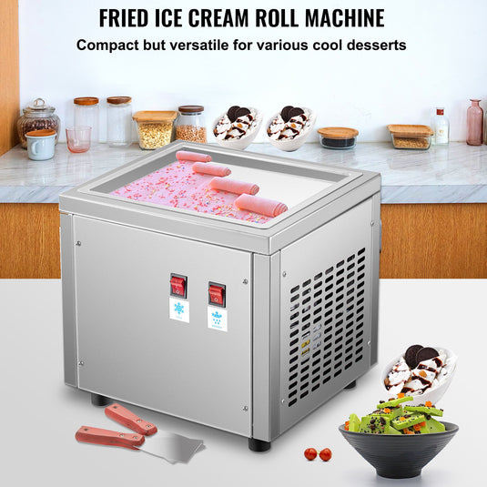 SIHAO - 280W | Commercial Rolled Ice Cream Machine | Single Square Pan | Stainless Steel Stir-Fried Ice Cream Roll Maker