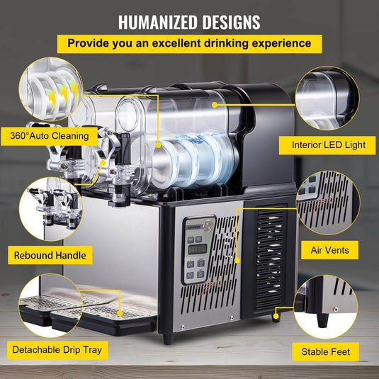 SIHAO - 3L x 2 Tank | Commercial Slushy Machine | 340W |  with Temperature Preservation | Stainless Steel