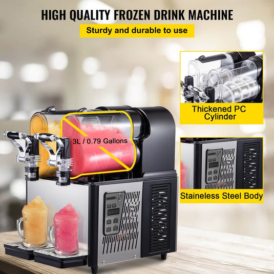 SIHAO - 3L x 2 Tank | Commercial Slushy Machine | 340W |  with Temperature Preservation | Stainless Steel