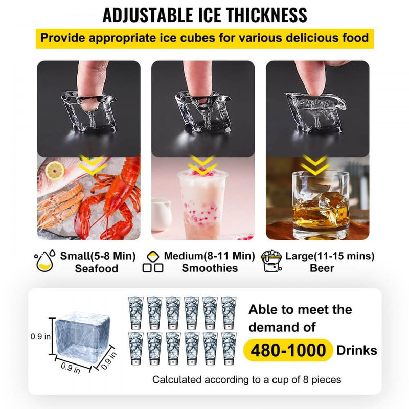 Load image into Gallery viewer, SIHAO - 45KG - 132 LBS/24h | 335W | Commercial Ice Maker Machine |  Stainless Steel with 39 lbs Storage | LED Panel | Water Filter
