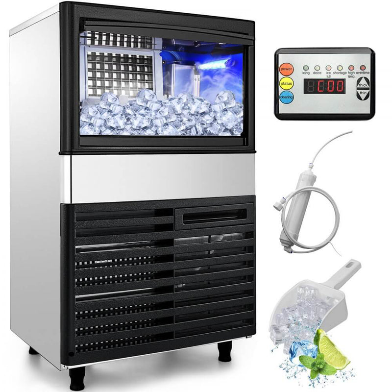 Load image into Gallery viewer, SIHAO - 45KG - 132 LBS/24h | 335W | Commercial Ice Maker Machine |  Stainless Steel with 39 lbs Storage | LED Panel | Water Filter
