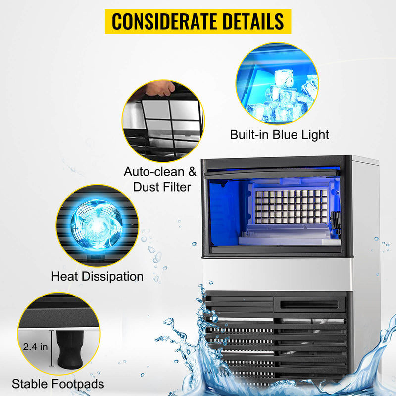 Load image into Gallery viewer, SIHAO - 45KG - 132 LBS/24h | 335W | Commercial Ice Maker Machine |  Stainless Steel with 39 lbs Storage | LED Panel | Water Filter
