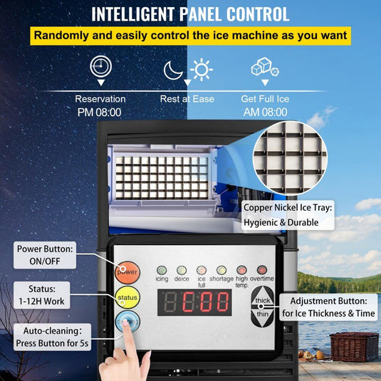 SIHAO - 45KG - 132 LBS/24h | 335W | Commercial Ice Maker Machine |  Stainless Steel with 39 lbs Storage | LED Panel | Water Filter