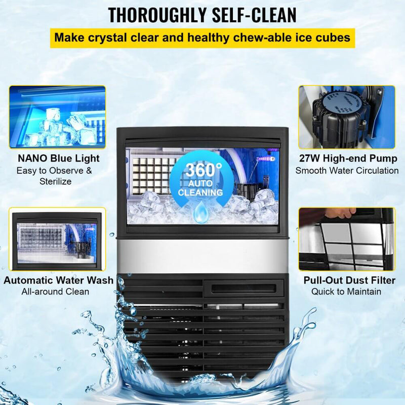 Load image into Gallery viewer, SIHAO - 45KG - 132 LBS/24h | 335W | Commercial Ice Maker Machine |  Stainless Steel with 39 lbs Storage | LED Panel | Water Filter
