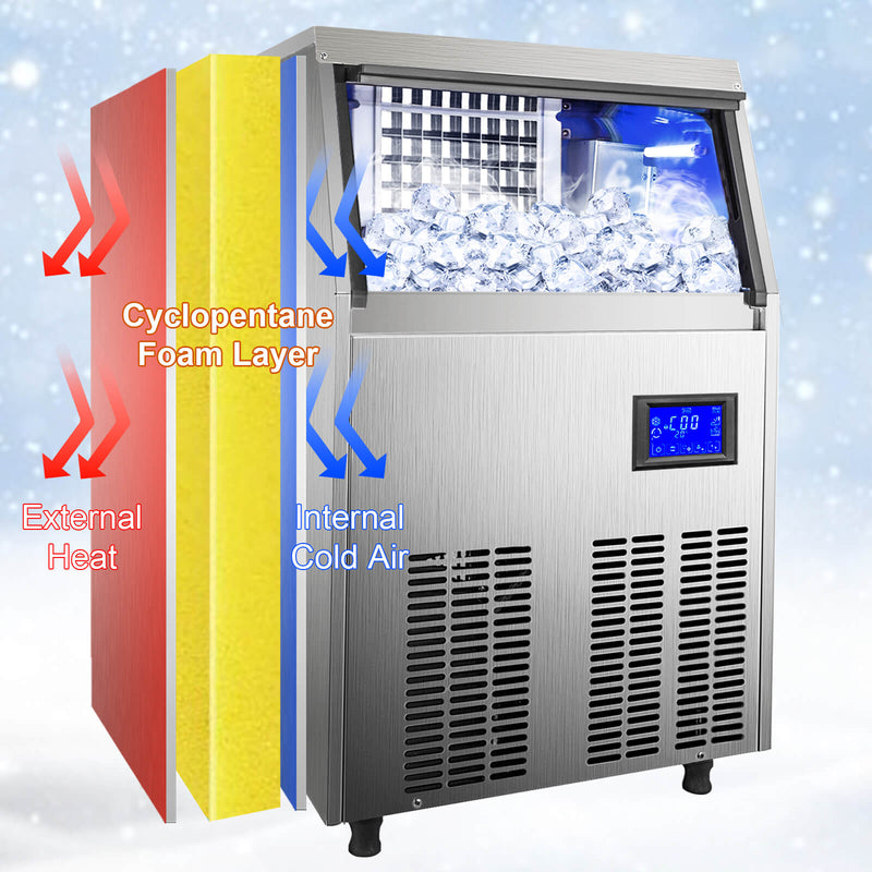 Load image into Gallery viewer, SIHAO - 60KG - 132LBS/24H  Commercial Ice Maker Machine | with 44LBS Storage | Stainless Steel | 5x8 Ice Tray LCD Control | Auto Clean with Water Drain Pump
