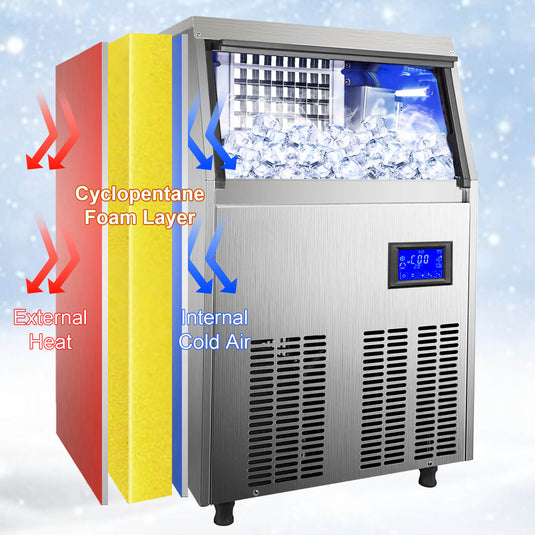 SIHAO - 60KG - 132LBS/24H  Commercial Ice Maker Machine | with 44LBS Storage | Stainless Steel | 5x8 Ice Tray LCD Control | Auto Clean with Water Drain Pump