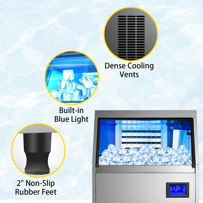 Load image into Gallery viewer, SIHAO - 60KG - 132LBS/24H  Commercial Ice Maker Machine | with 44LBS Storage | Stainless Steel | 5x8 Ice Tray LCD Control | Auto Clean with Water Drain Pump
