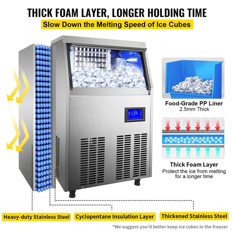 Load image into Gallery viewer, SIHAO - 60KG - 132LBS/24H  Commercial Ice Maker Machine | with 44LBS Storage | Stainless Steel | 5x8 Ice Tray LCD Control | Auto Clean with Water Drain Pump
