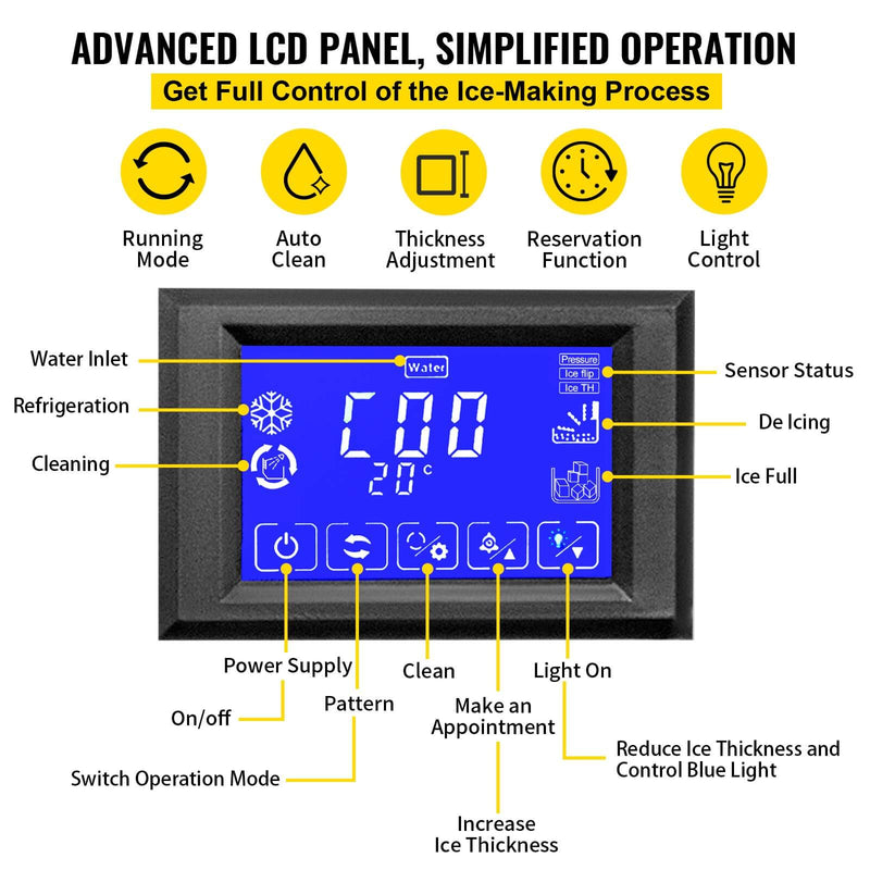 Load image into Gallery viewer, SIHAO - 60KG - 132LBS/24H  Commercial Ice Maker Machine | with 44LBS Storage | Stainless Steel | 5x8 Ice Tray LCD Control | Auto Clean with Water Drain Pump
