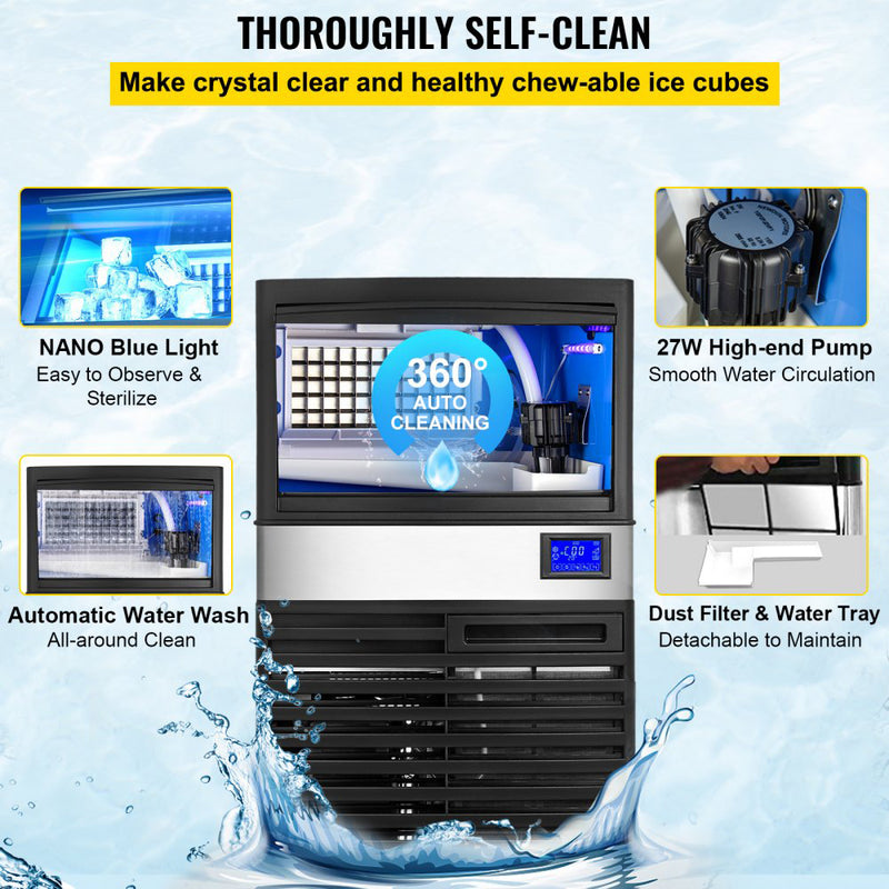 Load image into Gallery viewer, SIHAO - 70KG - 155LBS/24H | 335W compressor | Commercial ice Maker Machine |  with 39LBS Bin and Electric Water Drain Pump | Stainless Steel | Auto Operation
