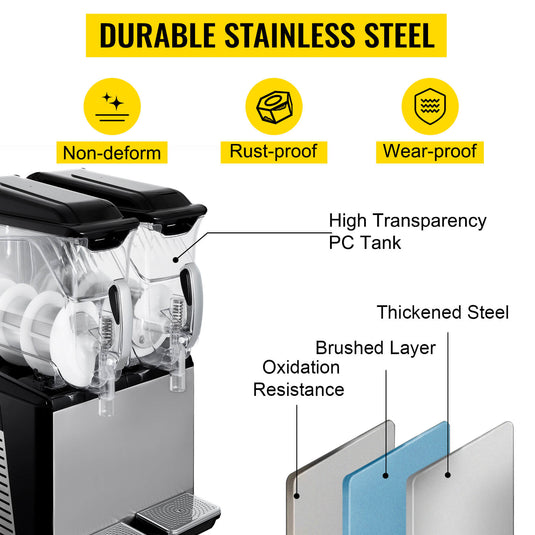 SIHAO - 10L x 2 Tank | Slushy Machine | Margarita Frozen Drink Maker | 900W | Automatic Clean Day and Night