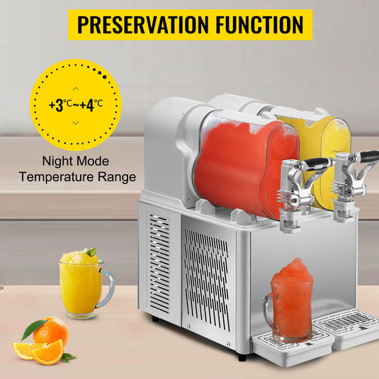 SIHAO - 3L x 2 Tank | Commercial Slushy Machine | 340W | with Temperature Preservation | Stainless Steel | Automatic Cleaning