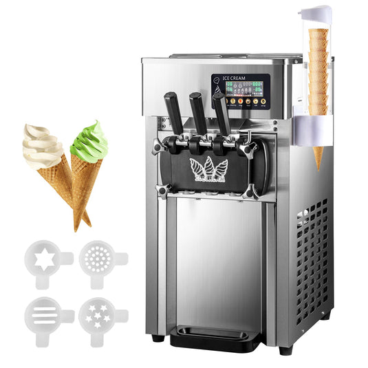 SIHAO - A168 - Countertop Soft Ice Cream Machine | 1200W Compressor | 4.2-4.7 Gal/H | with 2x3L Hoppers