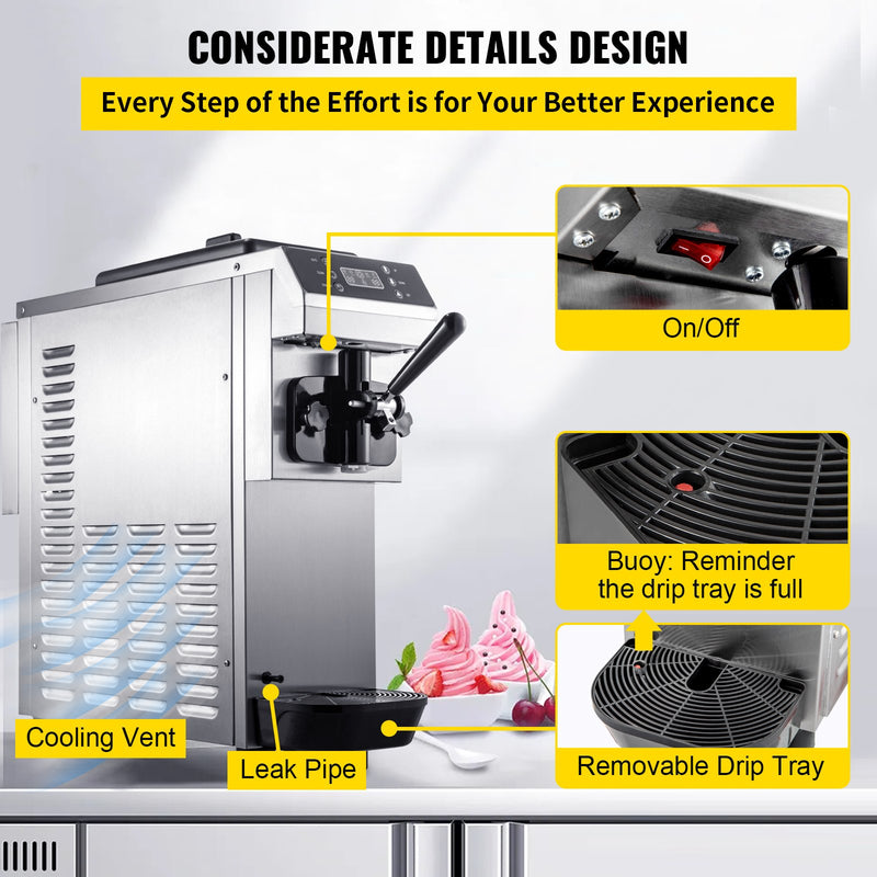 Load image into Gallery viewer, SIHAO - D200 - Countertop Soft Ice Cream Machine | 1200W Compressor | 13L/H (3.4 Gal/Hour) | with LED Intelligent Panel
