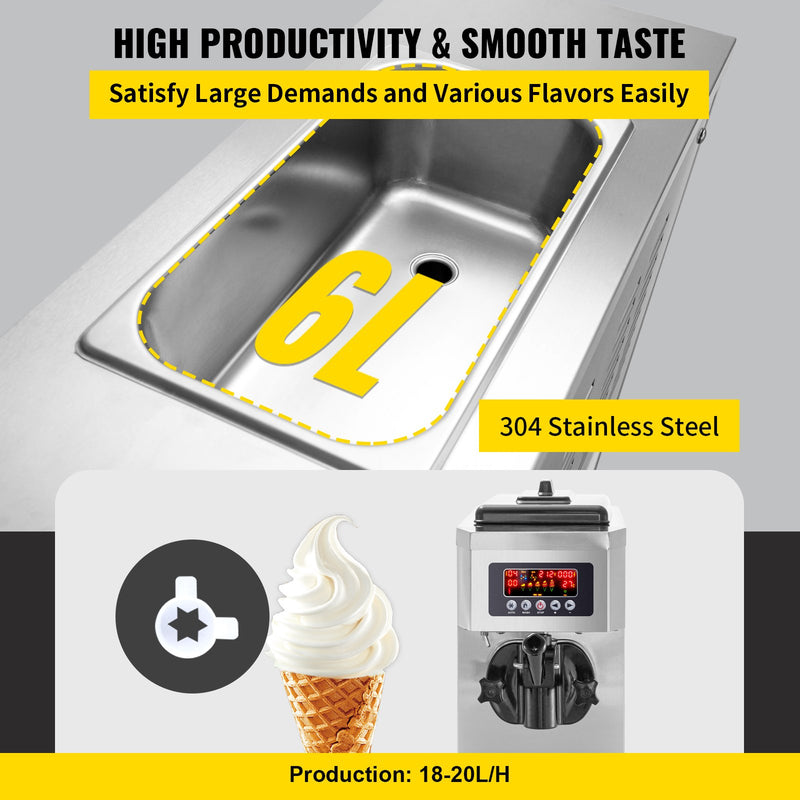 Load image into Gallery viewer, SIHAO - A116 - Countertop Soft Serve Ice Cream Machine | 1200W Powerful Compressor | 4.8-5.3 Gal/H | with LCD Panel | Stainless Steel
