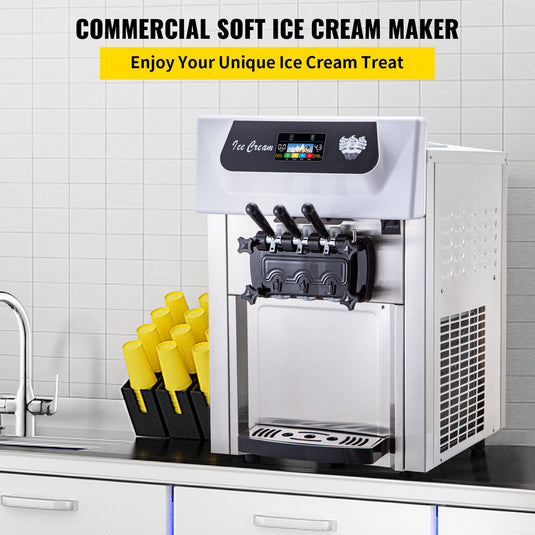 SIHAO - YKF-8216T - Commercial  Countertop Soft Ice Cream Machine | 2+1 Flavors | with Pre-Cooling | 5.3-7.4 Gal/H | 2200W  Compressor | with LCD Intelligent Panel