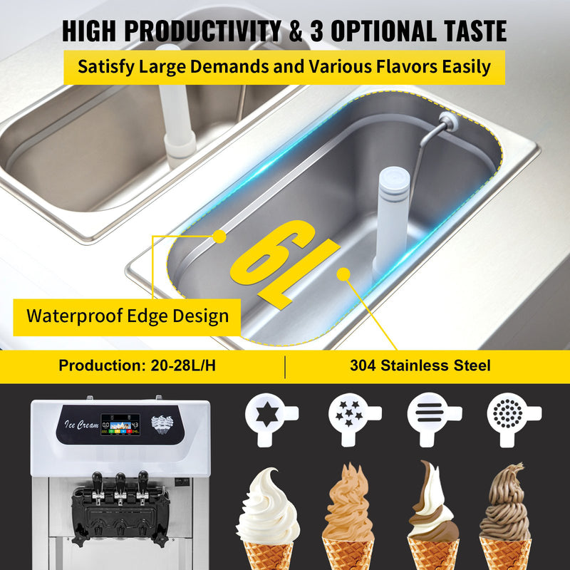 Load image into Gallery viewer, SIHAO - YKF-8216T - Commercial  Countertop Soft Ice Cream Machine | 2+1 Flavors | with Pre-Cooling | 5.3-7.4 Gal/H | 2200W  Compressor | with LCD Intelligent Panel
