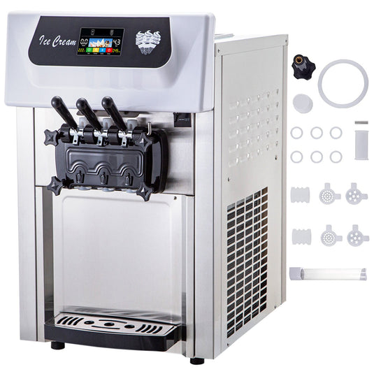 SIHAO - YKF-8216T - Commercial  Countertop Soft Ice Cream Machine | 2+1 Flavors | with Pre-Cooling | 5.3-7.4 Gal/H | 2200W  Compressor | with LCD Intelligent Panel