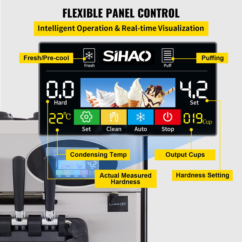 Load image into Gallery viewer, SIHAO - YKF-826T - Commercial Countertop Soft Ice Cream Machine | 2+1 Flavors | 2200W | 20-28L/H (5.3-7.4 Gal/H) | with two 3L Hoppers
