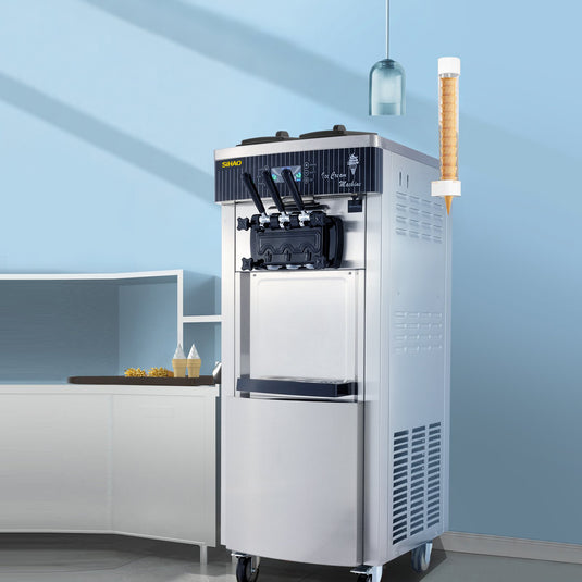 SIHAO - YKF 8228H - Commercial Soft Ice Cream Machine | 2200W Compressor | 2+1 Flavors | 5.3-7.4 Gal/H Auto Clean LCD Panel