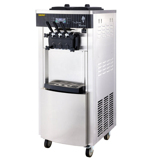 SIHAO - YKF 8228H - Commercial Soft Ice Cream Machine | 2200W Compressor | 2+1 Flavors | 5.3-7.4 Gal/H Auto Clean LCD Panel