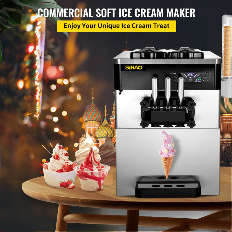 Load image into Gallery viewer, SIHAO - YKF-826T - Commercial Countertop Soft Ice Cream Machine | 2+1 Flavors | 2200W | 20-28L/H (5.3-7.4 Gal/H) | with two 3L Hoppers
