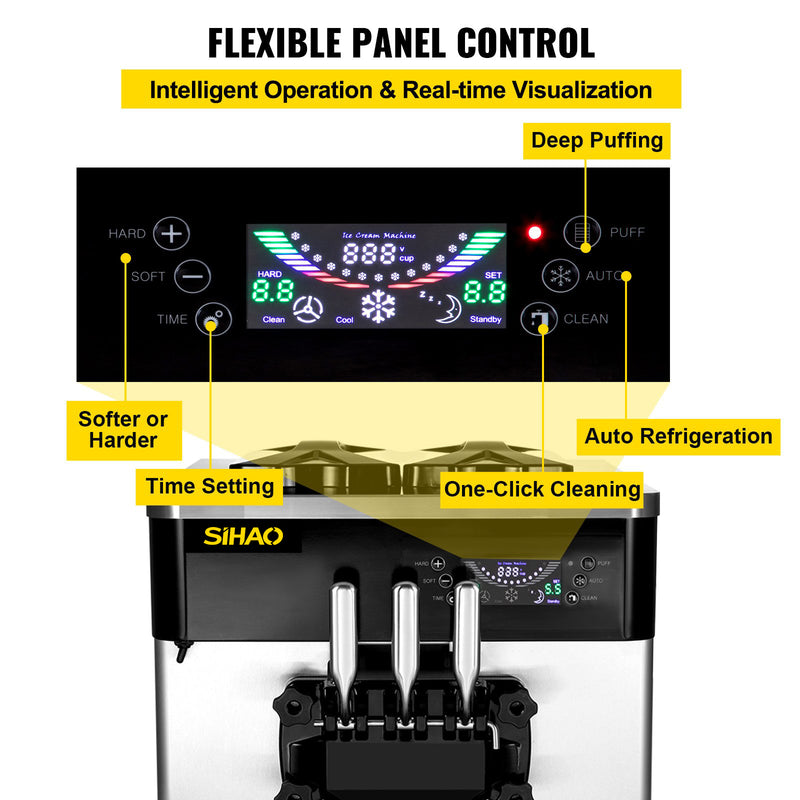 Load image into Gallery viewer, SIHAO - YKF-826T - Commercial Countertop Soft Ice Cream Machine | 2+1 Flavors | 2200W | 20-28L/H (5.3-7.4 Gal/H) | with two 3L Hoppers
