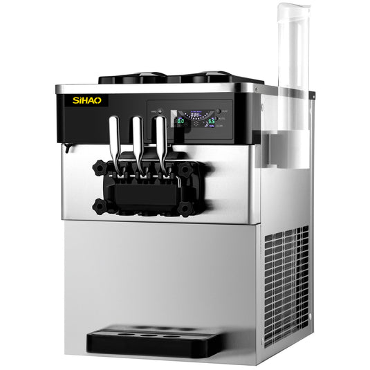 SIHAO - YKF-826T - Commercial Countertop Soft Ice Cream Machine | 2+1 Flavors | 2200W | 20-28L/H (5.3-7.4 Gal/H) | with two 3L Hoppers