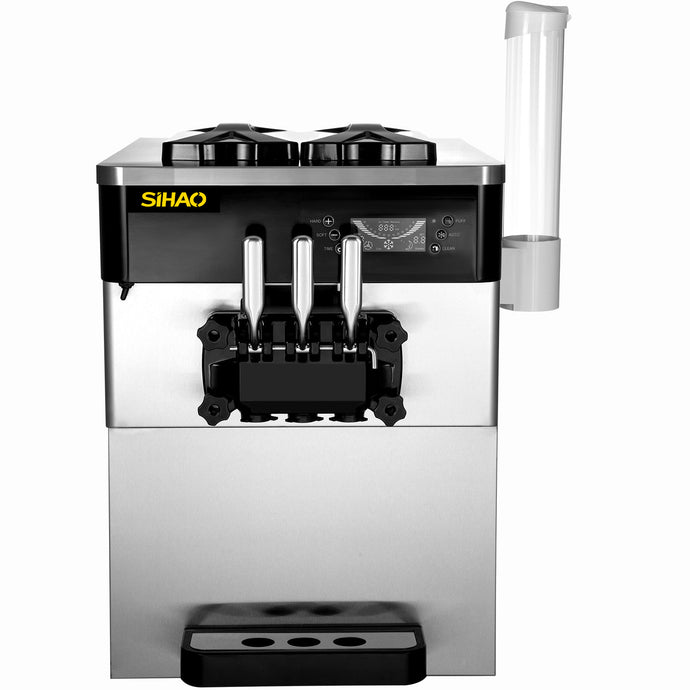 SIHAO - YKF-826T - Commercial Countertop Soft Ice Cream Machine | 2+1 Flavors | 2200W | 20-28L/H (5.3-7.4 Gal/H) | with two 3L Hoppers