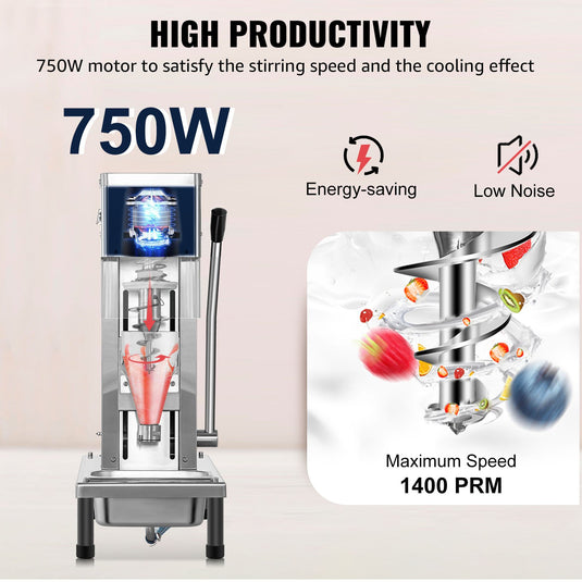 SIHAO - 7150T - Frozen Yogurt Blending Machine | 750W | Yogurt Milkshake Ice Cream Mixing Machine | 304 Stainless Steel Construction | Professional Commercial Kitchen Equipment