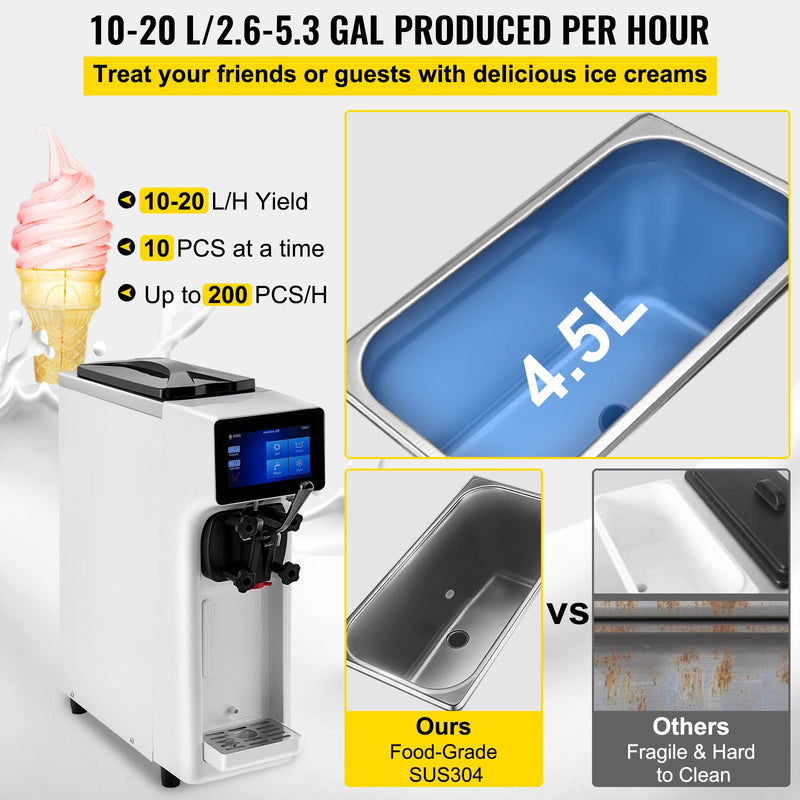 Load image into Gallery viewer, SIHAO - 9200ST -   Commercial Countertop  Soft Serve Ice Cream Machine |  10-20L/H Yield | 1000W | with 4.5L Hopper 1.6L Cylinder| Touch Screen | Puffing Shortage Alarm
