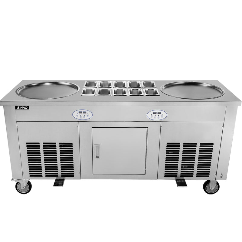 Load image into Gallery viewer, SIHAO - 2800W | Commercial -Fried Ice Cream Machine | 2 Pans | Stainless | Refrigerated Cabinet 10 Boxes
