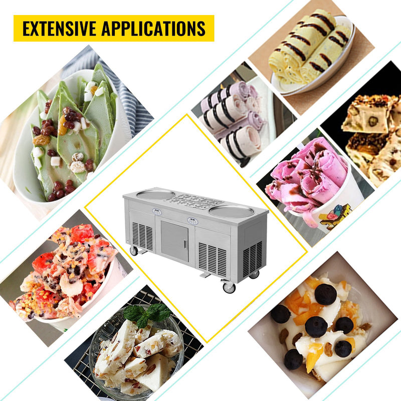 Load image into Gallery viewer, SIHAO - 2800W | Commercial -Fried Ice Cream Machine | 2 Pans | Stainless | Refrigerated Cabinet 10 Boxes
