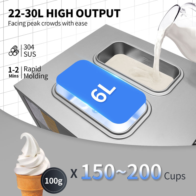 Load image into Gallery viewer, SIHAO - Commercial Countertop Soft Serve  Ice Cream Machine | 2+1 Flavors | 22-30L/H Yield | 2200W | with 2x6L Hopper 2L Cylinder |  LCD Panel Puffing Shortage Alarm
