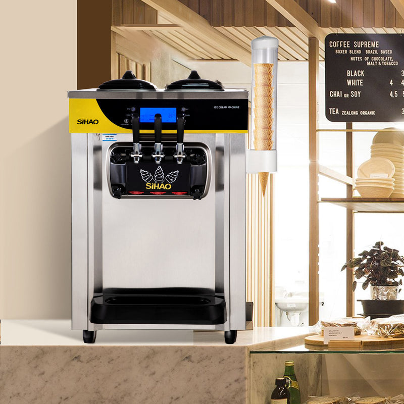 Load image into Gallery viewer, SIHAO - Commercial Countertop Soft Serve  Ice Cream Machine | 2+1 Flavors | 22-30L/H Yield | 2200W | with 2x6L Hopper 2L Cylinder |  LCD Panel Puffing Shortage Alarm
