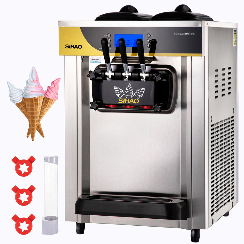 Load image into Gallery viewer, SIHAO - Commercial Countertop Soft Serve  Ice Cream Machine | 2+1 Flavors | 22-30L/H Yield | 2200W | with 2x6L Hopper 2L Cylinder |  LCD Panel Puffing Shortage Alarm
