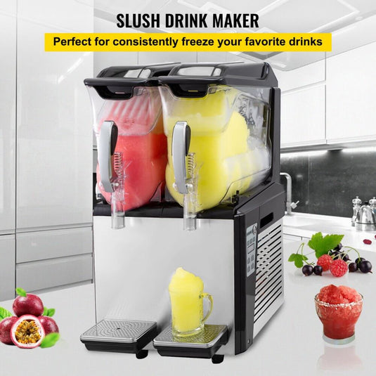 SIHAO - 10L x 2 Tank | Slushy Machine | Margarita Frozen Drink Maker | 900W | Automatic Clean Day and Night