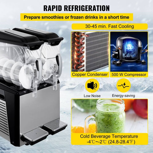 SIHAO - 10L x 2 Tank | Slushy Machine | Margarita Frozen Drink Maker | 900W | Automatic Clean Day and Night