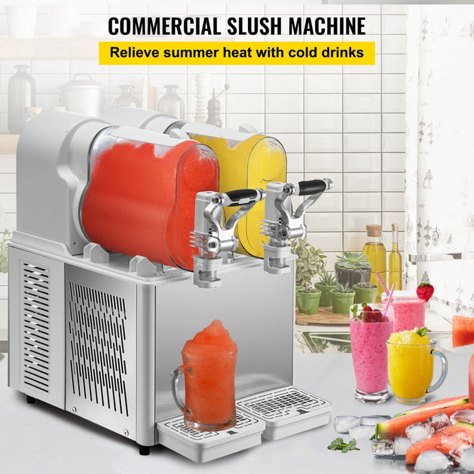 SIHAO - 3L x 2 Tank | Commercial Slushy Machine | 340W | with Temperature Preservation | Stainless Steel | Automatic Cleaning