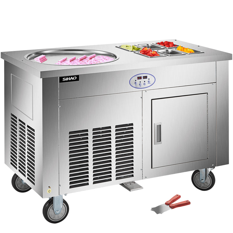 Load image into Gallery viewer, SIHAO - 1450W | Commercial Rolled Ice Cream Machine | Single Pan | Stainless Steel | Refrigerated Cabinet 6 Boxes
