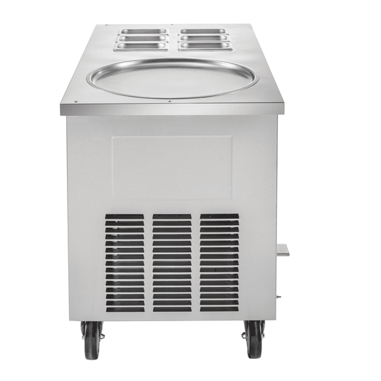 SIHAO - 1450W | Commercial Rolled Ice Cream Machine | Single Pan | Stainless Steel | Refrigerated Cabinet 6 Boxes