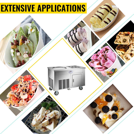 SIHAO - 1450W | Commercial Rolled Ice Cream Machine | Single Pan | Stainless Steel | Refrigerated Cabinet 6 Boxes