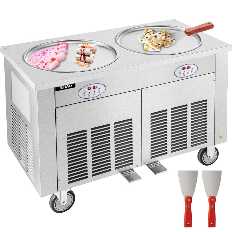 Load image into Gallery viewer, SIHAO - 1800W Commercial Rolled Ice Cream Machine | Double Pans | Stainless Steel | with 17.7&quot; Round Pan
